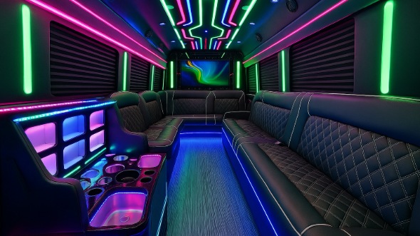 Interior of Charter Bus Company Allen's 20 Passenger Party Bus in Allen