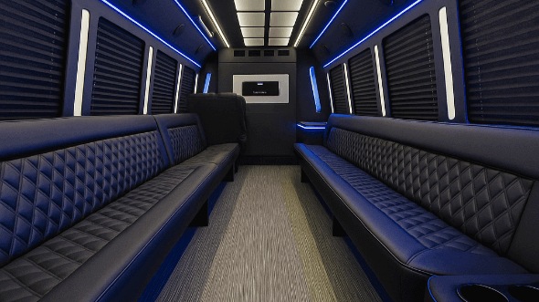 Interior of Charter Bus Company Garland's 28 Passenger Party Bus in Garland