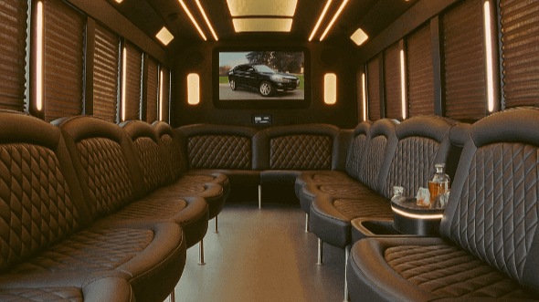 Interior of Charter Bus Company Rowlett's 28 Passenger Party Bus in Rowlett