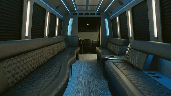 Interior of Charter Bus Company Lewisville's 30 Passenger Party Bus in Lewisville