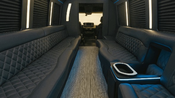 Interior of Charter Bus Company Wylie's 30 Passenger Party Bus in Wylie