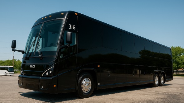 Exterior of Charter Bus Company Plano's 47 Passenger Charter Bus in Plano
