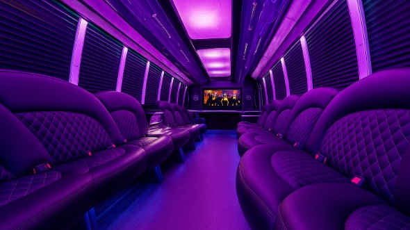 Interior of Charter Bus Company Frisco's 50 Passenger Party Bus in Frisco
