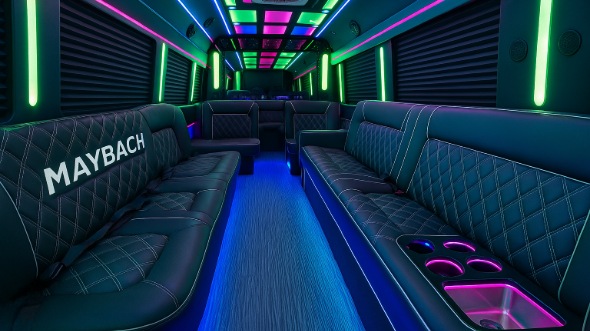 Interior of Charter Bus Company Garland's 50 Passenger Party Bus in Garland