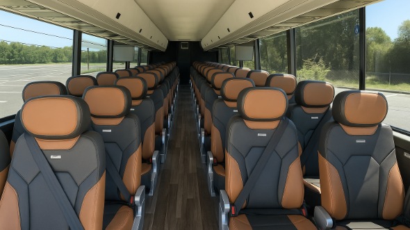 Interior of Charter Bus Company Plano's 51 Passenger Charter Bus in Plano