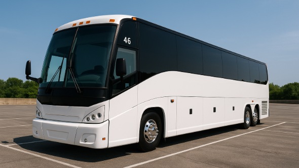 Exterior of Charter Bus Company Plano's 54 Passenger Charter Bus in Plano