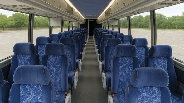 Interior of Charter Bus Company Plano's 55 Passenger Charter Bus in Plano