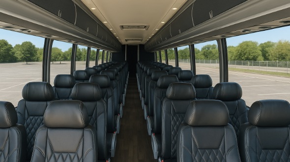 Interior of Charter Bus Company Plano's 56 Passenger Charter Bus in Plano