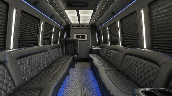 plano 25 passenger party bus interior
